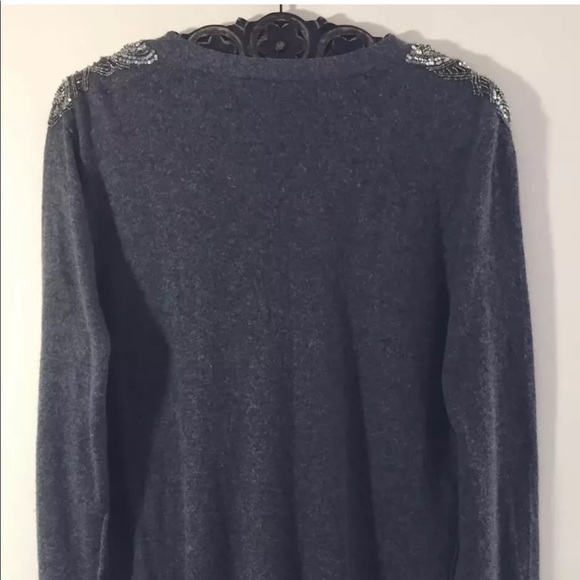 Gerard Darel Women Button Down Cardigan Sweater Beaded Large Grey V Neck - Picture 2 of 9